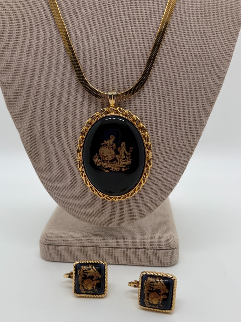 Vintage Limoge Castel necklace and clip on earrings set